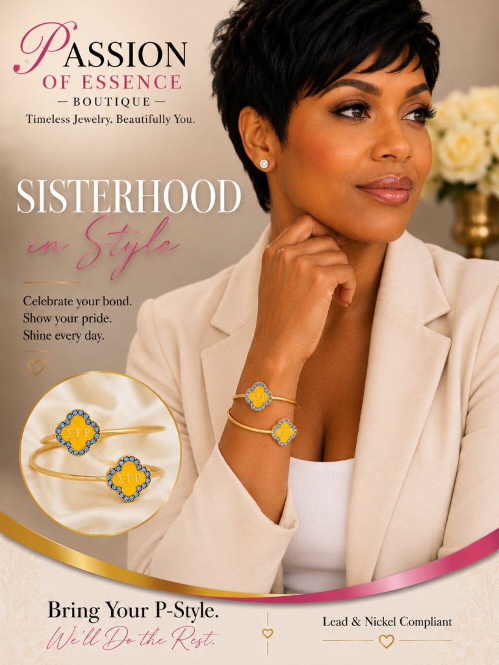 SGRHO Sisterhood Shine Gold-Tone Clover Open Bangle